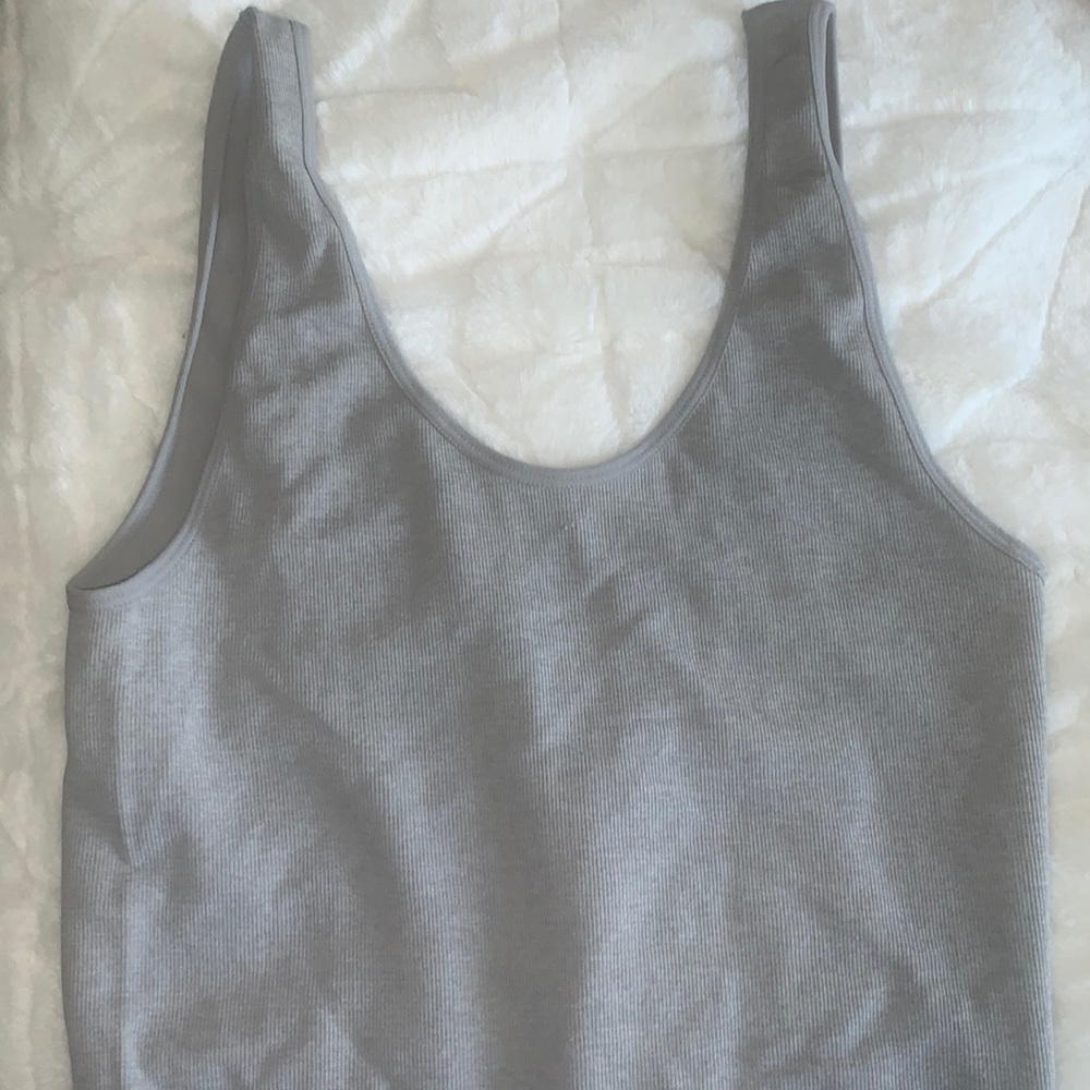 Gray stretchy body suit